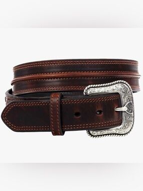 Ariat Men’s Distressed Leather Western Belt Brown Full Grain Tooled Buckle